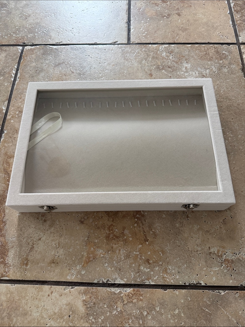 Beige Jewelry Display Box with Glass Lid - Home Storage & Organization